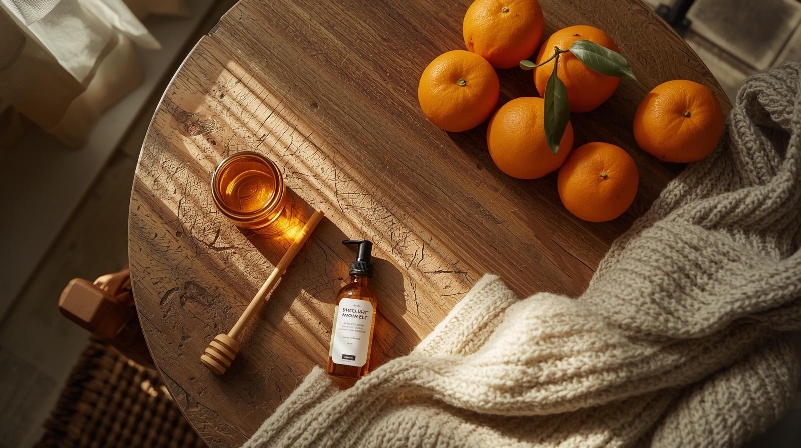 Person applying moisturizing cream on hands during winter, wearing a cozy sweater.