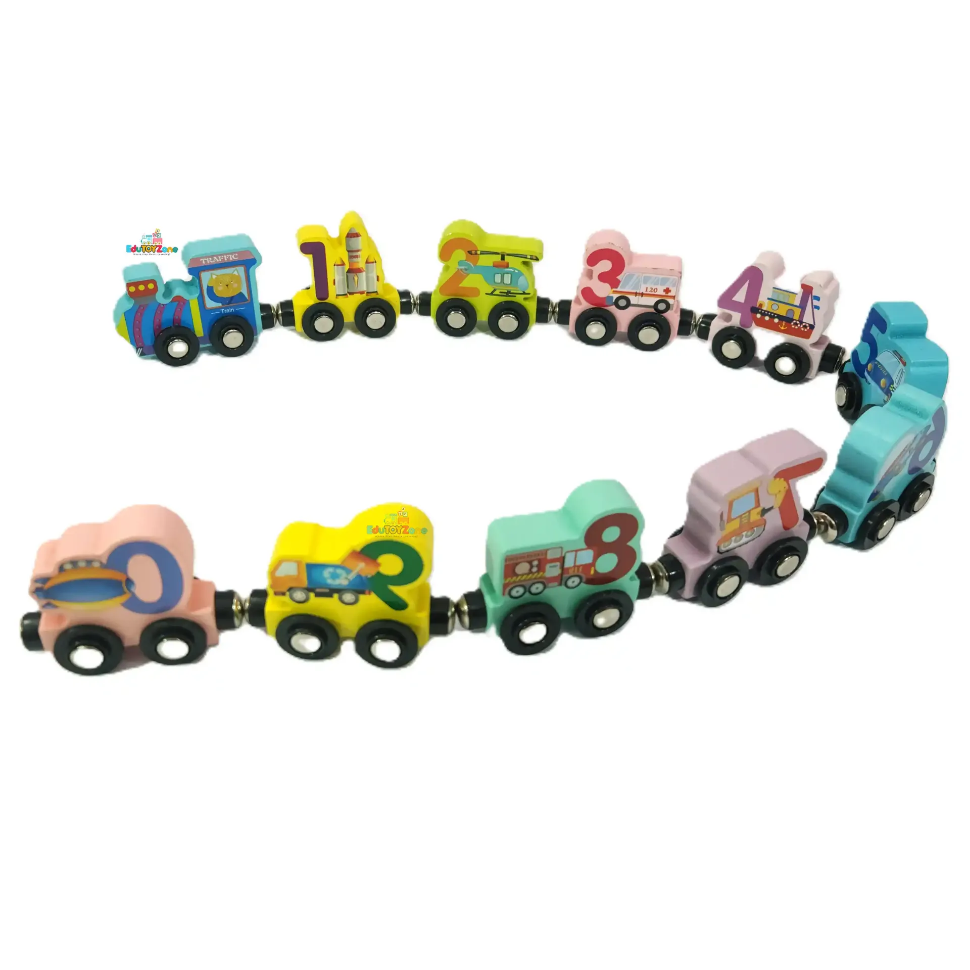 Magnetic Wooden Train With vehicle and Number